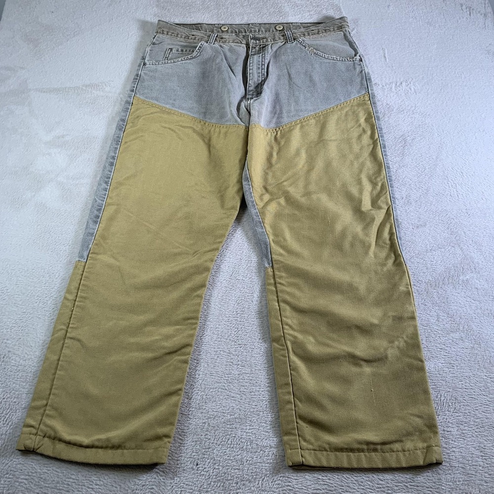 Vintage Wrangler ProGear Jeans Mens‎ 36x28 Tan Gray Hunting Suspender Buttons